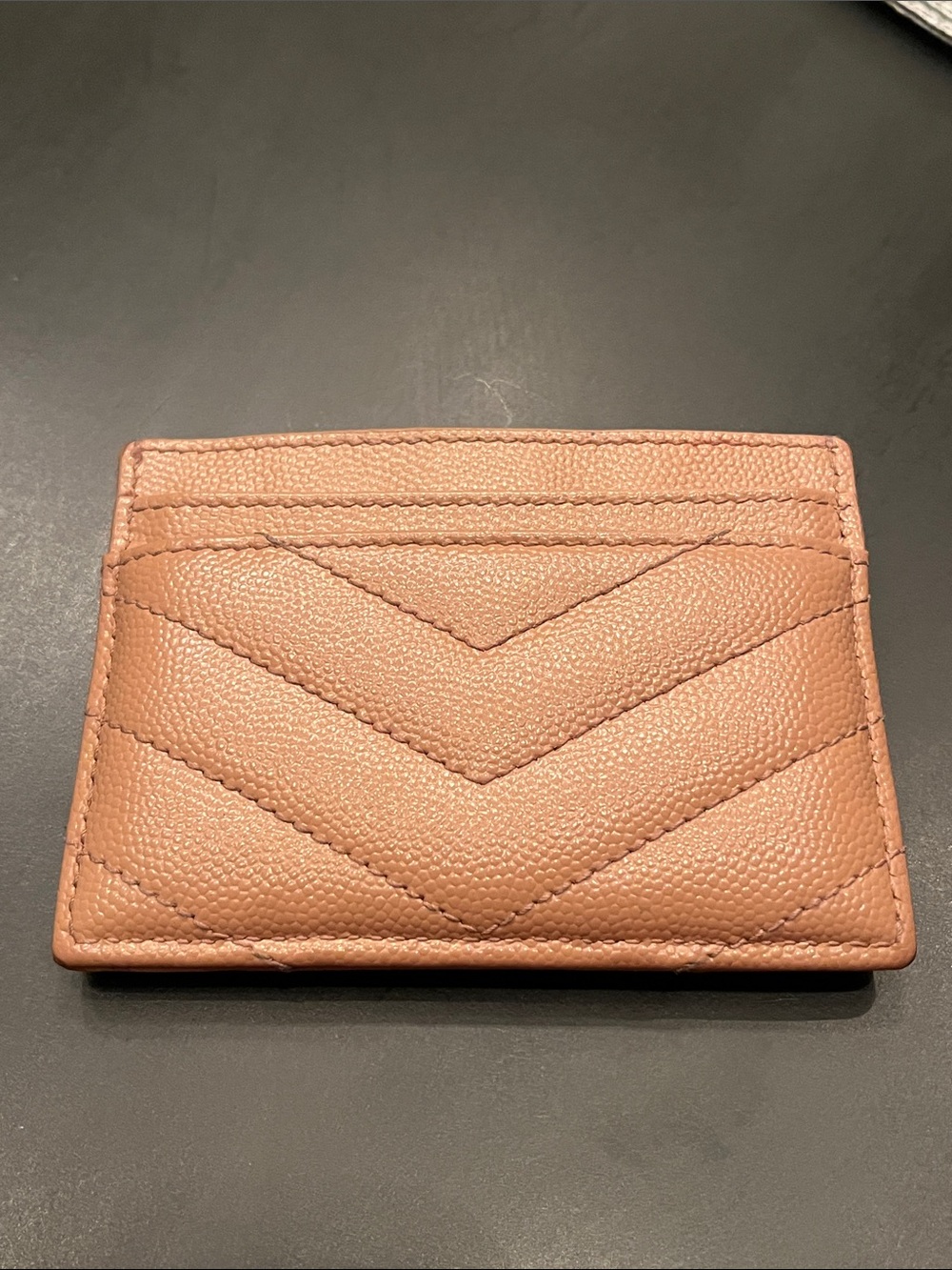 Saint Laurent Tan Quilted Leather Card Holder with Gold YSL Logo - Picture 2 of 8